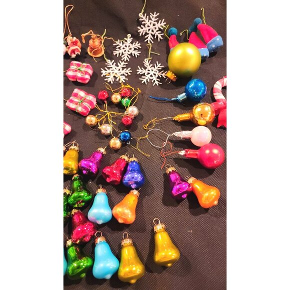 63 Vintage Mini Christmas Ornaments Set Mixed Glass - Picture 4 of 14